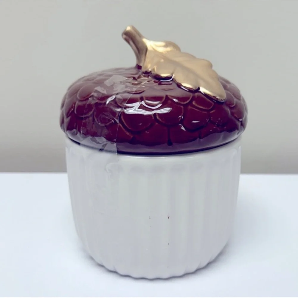 Ceramic Acorn Shaped Canister Acorn w/ Lid Gold Leaf Target Bullseye Playground
